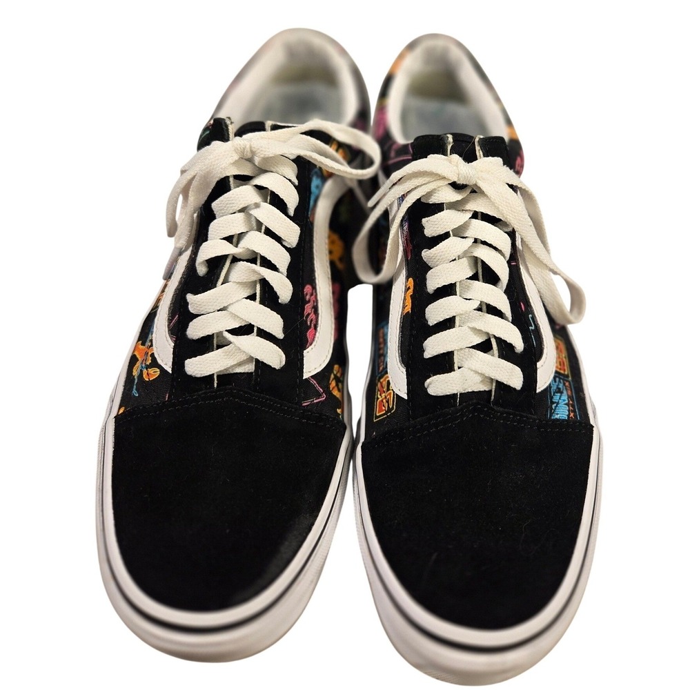 Vans Old Skool Neon Sign Print Black Suede Sneakers Mens 9 Womens 10.5 721356
